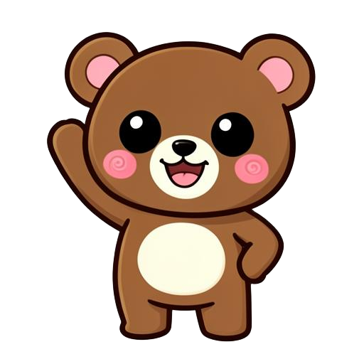 Bruno the bear Bruno the bear, a friendly chubby cartoon bear waving one paw, with rosy cheeks